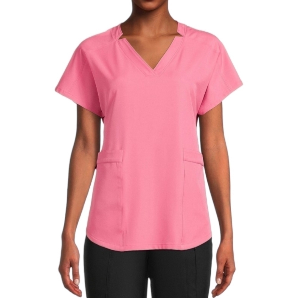 CLIMATERIGHT by Cuddl Duds Woven Twill V-Neck Scrub Top‎ Pink 2X New With Tags